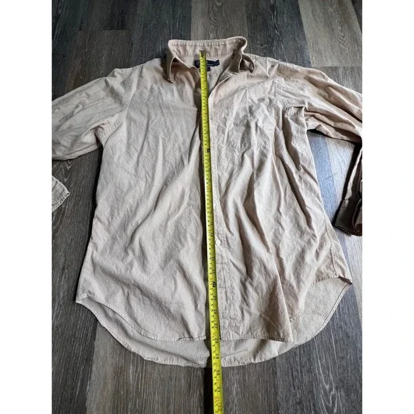 Polo Ralph Lauren Button Down Mens 16.5 Tan Excellent Andrew Micro Check Shirt - Picture 4 of 6